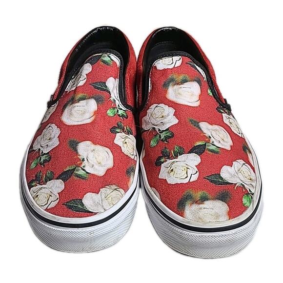 RARE Vans Classic Slip On Blurred Roses Chili Suede Shoe Women's 11 Men’s 9.5 - Picture 3 of 7